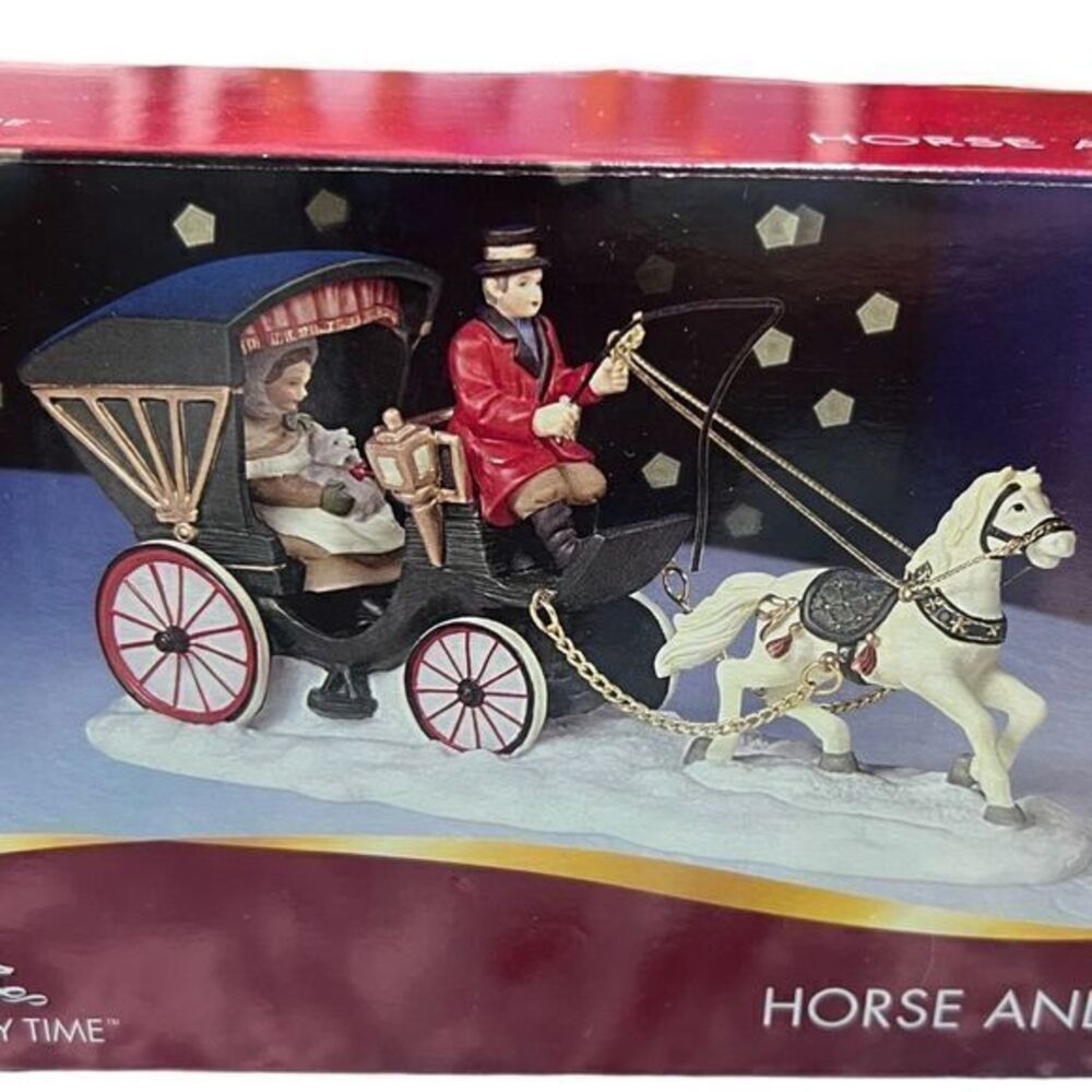 NIB Vintage Holiday Time Resin Horse And Carriage Christmas‎ Decoration